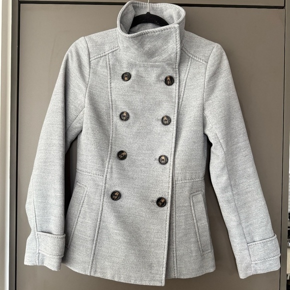 Grey Double Breasted Pea Coat - Picture 7 of 13
